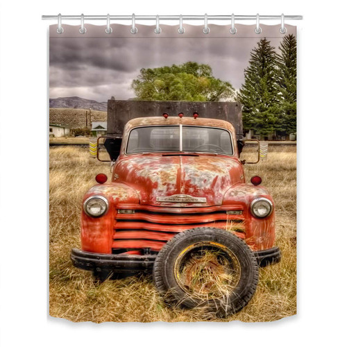 LB Vintage Truck Shower Curtain Old Truck Car in Forest,American Western Farmhouse Bathroom Curtain with Hooks 60x72 inch Waterproof Polyester Fabric Bathroom Decorations