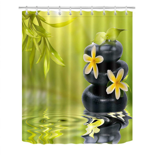 LB Spa Decor Zen Stone Shower Curtain Bamboo Orchid Yoga Floral Bathroom Curtain with Hooks 60x72 inch Waterproof Polyester Fabric Bathroom Decorations