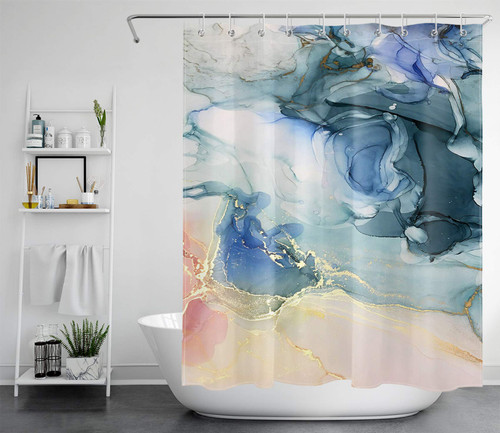 LB Marble Texture Shower Curtain Blue Ombre Ink Art Painting Modern Luxury Shower Curtains for Bathroom Decor Set with Hooks 60x72 inch Waterproof Polyester Fabric LB Marble Texture Shower Curtain Blue Ombre Ink Art Painting Modern Luxury Shower Curtains for Bathroom Decor Set with Hooks 60x72 inch Waterproof Polyester Fabric