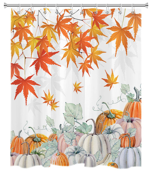 LB Fall Shower Curtain Thanksgiving Harvest Watercolor Pumpkins Shower Curtain Decor Autumn Falling Maple Leaves Shower Curtains for Bathroom Waterproof Polyester Fabric Shower Curtain, 60X72 Inch