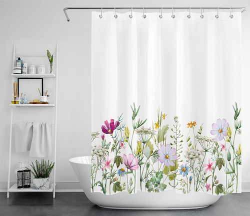 LB Wild Flower Shower Curtain Herbs Botanical Plant Floral Bathroom Curtains with Hooks 60x72 inch Fabric,Machine Washable LB Wild Flower Shower Curtain Herbs Botanical Plant Floral Bathroom Curtains with Hooks 60x72 inch Fabric,Machine Washable