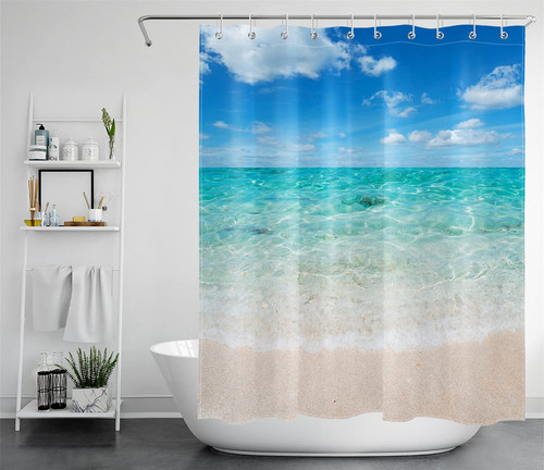 LB Ocean Theme Shower Curtain Tropical Summer Beach Bathroom Curtains with Hooks 60x72 inch Fabric,Machine Washable