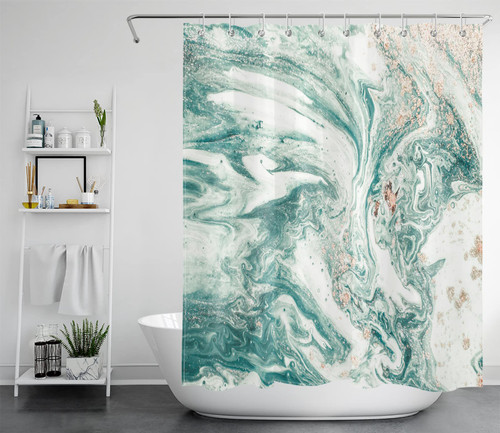 LB Marble Shower Curtain Abstract Aesthetic Shower Curtains for Bathroom Modern Teal Green Art Printing Texture Bath Curtain Bathroom Bathtub Home Decor Waterproof Polyester Fabric, 60X72 Inch