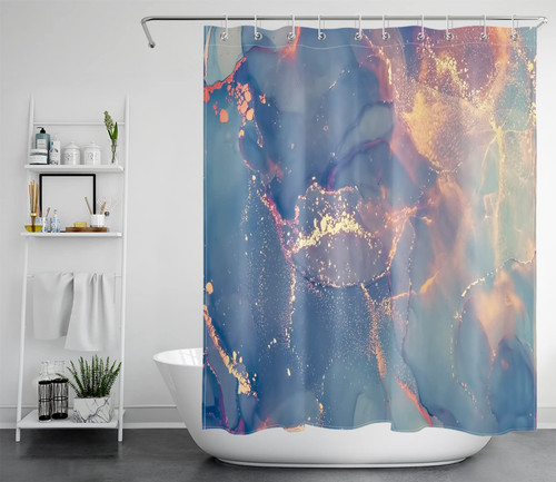 LB Marble Shower Curtain Aesthetic Teal Purple Gradient Marble Shower Curtain for Bathroom Modern Abstract Art Painting Texture Colorful Bath Curtain with Hooks Waterproof Polyester Fabric, 60X72 Inch