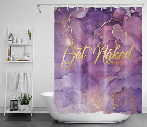 LB Purple Marble Shower Curtain with Hooks, Gold Font Funny Words Get Naked on Abstract Marble Texture Fabric Shower Curtains for Bathroom with Hooks Bathroom Curtains Shower Set, 60"x 72" LB Purple Marble Shower Curtain with Hooks, Gold Font Funny Words Get Naked on Abstract Marble Texture Fabric Shower Curtains for Bathroom with Hooks Bathroom Curtains Shower Set, 60"x 72"