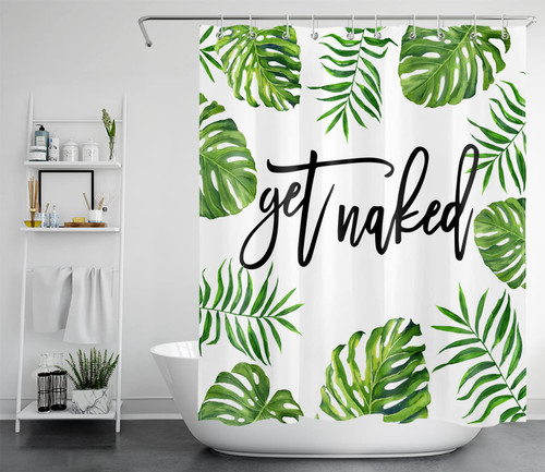 LB Funny Get Naked Tropical Plant Shower Curtain, Jungle Green Monstera and Palm Leaf on White Background Fabric Shower Curtain with Hooks, Black and White Bathroom Shower Curtains, 60"x 72" LB Funny Get Naked Tropical Plant Shower Curtain, Jungle Green Monstera and Palm Leaf on White Background Fabric Shower Curtain with Hooks, Black and White Bathroom Shower Curtains, 60"x 72"