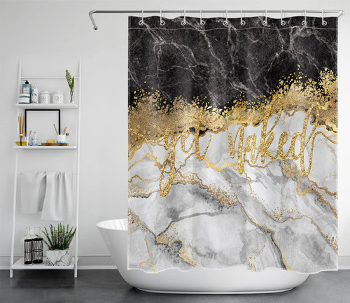LB Funny Get Naked Marble Shower Curtains for Bathroom, Black and Gold Marble Texture Grey Shower Curtain 60X72 inch Polyester Fabric Bathroom Decor Bath Curtains Hooks Included LB Funny Get Naked Marble Shower Curtains for Bathroom, Black and Gold Marble Texture Grey Shower Curtain 60X72 inch Polyester Fabric Bathroom Decor Bath Curtains Hooks Included