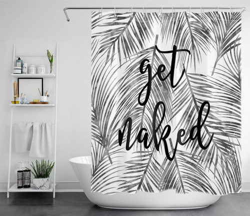 LB Tropical Plant Grey Palm Leaf Shower Curtain, Black Art Font Funny Words Get Naked Modern Fabric Shower Curtains for Bathroom with Hooks Bathroom Curtains Shower Set, 60"x 72" LB Tropical Plant Grey Palm Leaf Shower Curtain, Black Art Font Funny Words Get Naked Modern Fabric Shower Curtains for Bathroom with Hooks Bathroom Curtains Shower Set, 60"x 72"