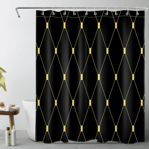 LB Modern Black Shower Curtain Decor,Black and Gold Geometric Pattern Minimalist Art Shower Curtains for Bathroom 60X72 inch Polyester Fabric Bathroom Decoration Bath Curtains Hooks Included LB Modern Black Shower Curtain Decor,Black and Gold Geometric Pattern Minimalist Art Shower Curtains for Bathroom 60X72 inch Polyester Fabric Bathroom Decoration Bath Curtains Hooks Included