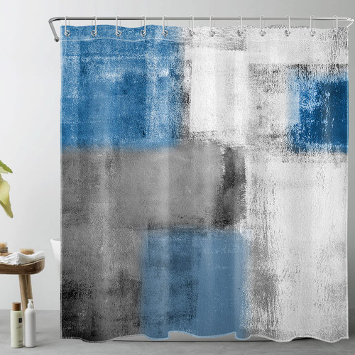 LB Modern Blue Shower Curtain Decor,Abstract Geometric Pattern Grey and White Aesthetic Shower Curtains for Bathroom 72X78 inch Polyester Fabric Bathroom Decoration Bath Curtains Hooks Included LB Modern Blue Shower Curtain Decor,Abstract Geometric Pattern Grey and White Aesthetic Shower Curtains for Bathroom 72X78 inch Polyester Fabric Bathroom Decoration Bath Curtains Hooks Included
