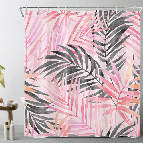 LB Watercolor Palm Leaf Shower Curtain Decor,Tropical Grey Leaves Botanical on Pink Shower Curtains for Bathroom 72X78 inch Polyester Fabric Bathroom Decoration Bath Curtains Hooks Included LB Watercolor Palm Leaf Shower Curtain Decor,Tropical Grey Leaves Botanical on Pink Shower Curtains for Bathroom 72X78 inch Polyester Fabric Bathroom Decoration Bath Curtains Hooks Included