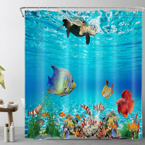 LB Underwater World Shower Curtain for Bathroom,Funny Sea Turtle with Tropical Fish and Colorful Coral Fabric Shower Curtain with Hooks,Blue Ocean Bathroom Curtains Shower Set, 72x78 inches LB Underwater World Shower Curtain for Bathroom,Funny Sea Turtle with Tropical Fish and Colorful Coral Fabric Shower Curtain with Hooks,Blue Ocean Bathroom Curtains Shower Set, 72x78 inches