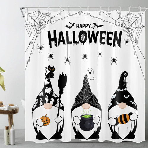 MEECI Happy Halloween Gnome Shower Curtain Decor, Horror Halloween Magic Hat Witch Broom Ghost and Bat Shower Curtains 72X72 inch Polyester Fabric Bathroom Decoration Bath Curtains Hooks Included MEECI Happy Halloween Gnome Shower Curtain Decor, Horror Halloween Magic Hat Witch Broom Ghost and Bat Shower Curtains 72X72 inch Polyester Fabric Bathroom Decoration Bath Curtains Hooks Included