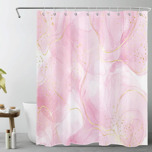 LB Pink Marble Shower Curtain Decor, Modern Abstract White and Gold Marble Textured Pastel Shower Curtains for Bathroom 60X72 inch Polyester Fabric Bathroom Decoration Bath Curtains Hooks Included LB Pink Marble Shower Curtain Decor, Modern Abstract White and Gold Marble Textured Pastel Shower Curtains for Bathroom 60X72 inch Polyester Fabric Bathroom Decoration Bath Curtains Hooks Included
