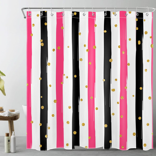 LB Hot Pink and Black Striped Shower Curtain Decor, Black and White Geometric Modern Aesthetics Shower Curtain for Bathroom 69X70 inch Polyester Fabric Bathroom Decoration Bath Curtains Hooks Included LB Hot Pink and Black Striped Shower Curtain Decor, Black and White Geometric Modern Aesthetics Shower Curtain for Bathroom 69X70 inch Polyester Fabric Bathroom Decoration Bath Curtains Hooks Included