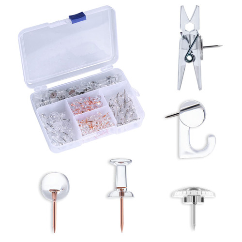 AIEX 140pcs Push Pins Set, Clear Push Pins with Hooks Thumb Tacks Decorative Thumb Tacks for Wall Cork Board Bulletin Board