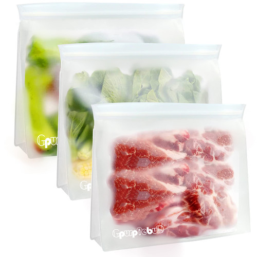 Reusable Freezer Bags, 3 Pack PEVA Material Reusable Storage Bags, Leak proof Reusable Bags Silicone, Plastic Free for Fruit, Marinate Meat, Cereal, Sandwich, Snack, Travel Items