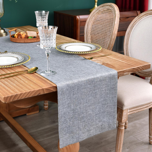 NEWISHER Farmhouse Rustic Table Runner Solid Grey Rectangular Table Runners Faux Linen Table Runner for Everyday Use Kitchen Dining Party Table 13x48 Inch