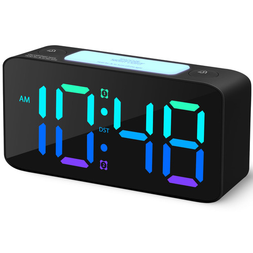 Super Loud Alarm Clock for Bedrooms with Dynamic RGB Night Light,Heavy Sleepers Adults,Dual Alarm,Dimmer,USB Charger,Small Cool Digital Clock with Led Display for Kids,Teens,Seniors