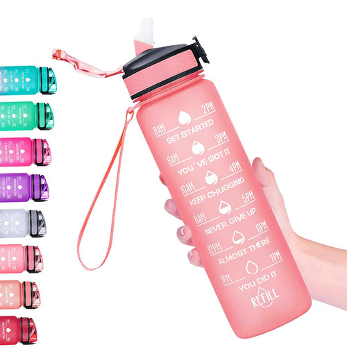 32 oz Water Bottles for Gym with Times to Drink and Straw, Motivational Water Bottle with Time Marker, Leakproof & BPA Free, Drinking Sports Water Bottle for Fitness, Athletic & Outdoor Enthusiasts