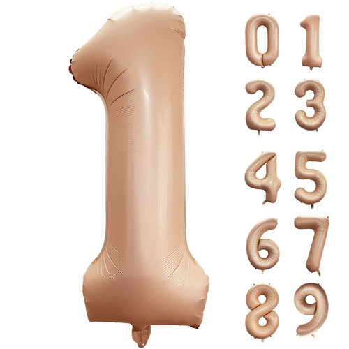 40 Inch Caramel Number 1 Balloon Large Size Jumbo Digit Mylar Foil Retro Apricot Beige Helium Balloons for Birthday Party Celebration Decorations Graduation Anniversary Baby Shower Photo Shoot