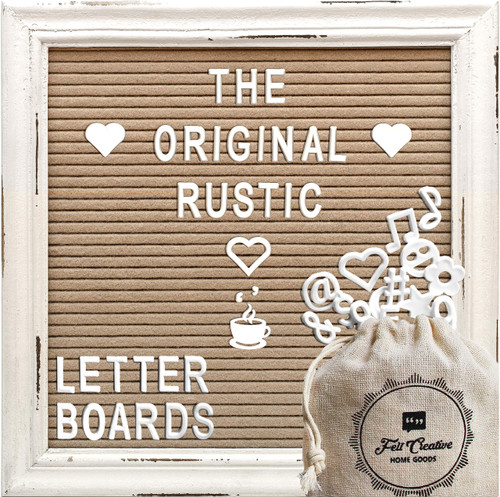 Cappuccino Felt Letter Board Back to School Sign with Rustic Wood White Frame - Farmhouse Letter Board Sign with Stand - Baby Announcement 10x10 Felt Board Changeable Message Board with 350 Letter Set