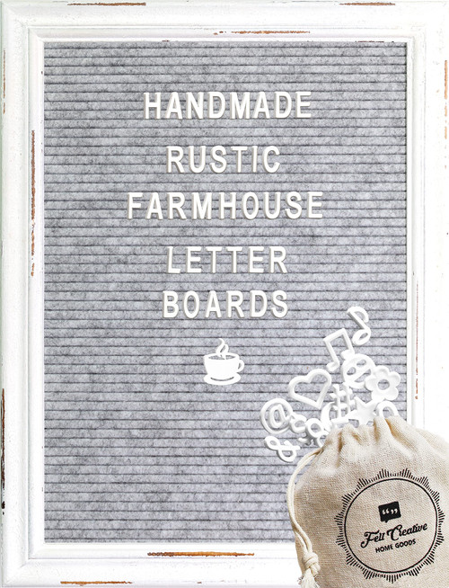 Gray Felt Letter Board Back to School Sign with Rustic Wood White Frame - Grey Farmhouse Letter Board Sign with Stand - Baby Announcement 12x16 Felt Board Changeable Message Board with 350 Letter Set