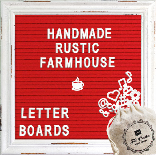 Red Felt Letter Board Back to School Sign with Rustic Wood White Frame - Farmhouse Letter Board Sign with Stand - Baby Announcement 10x10 Felt Board Changeable Message Board with 350 Letter Set