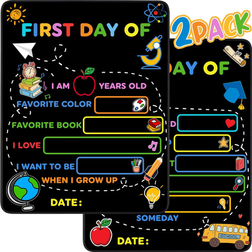 2PCS First & Last Day of School Board Sign, 14x11 Inch Back to School Chalkboard Sign Reusable - 1st and Last Day of Kindergarten Grade Preschool Sign, Double-Sided Back to School Supplies for Kids 2PCS First & Last Day of School Board Sign, 14x11 Inch Back to School Chalkboard Sign Reusable - 1st and Last Day of Kindergarten Grade Preschool Sign, Double-Sided Back to School Supplies for Kids