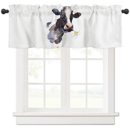 Meet 1998 Valance Curtains for Kitchen Windows Cow and Daisy Short Valances Window Treatment Rod Pocket Valance for Bedroom Bathroom Laundry Room 42x12 inch, 1 Panel