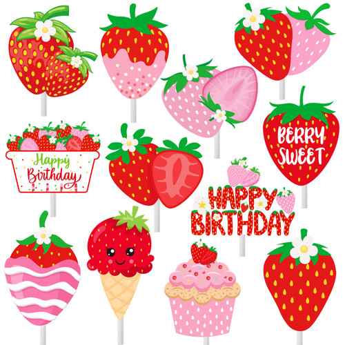 Strawberry Cupcake Toppers 36Pcs Strawberry Birthday Party Cupcake Toppers Berry Sweet Cake Picks Strawberry Party Decorations for Sweet One Fruit Theme Baby Shower Supplies