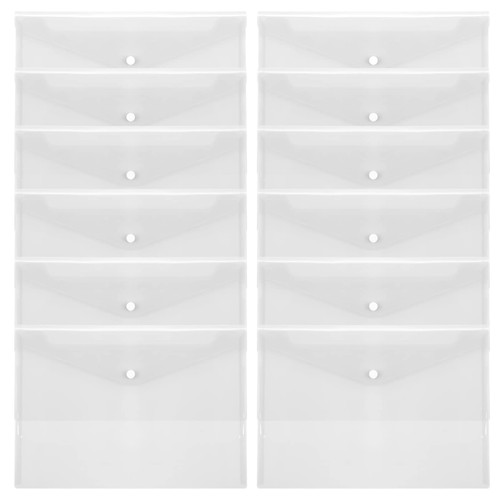 Classycoo A4 Plastic Envelopes 12 Pack A4 File Folders Clear Poly Envelopes, Document Folders Organizers with Snap Button for Document Stationery Tools Organization