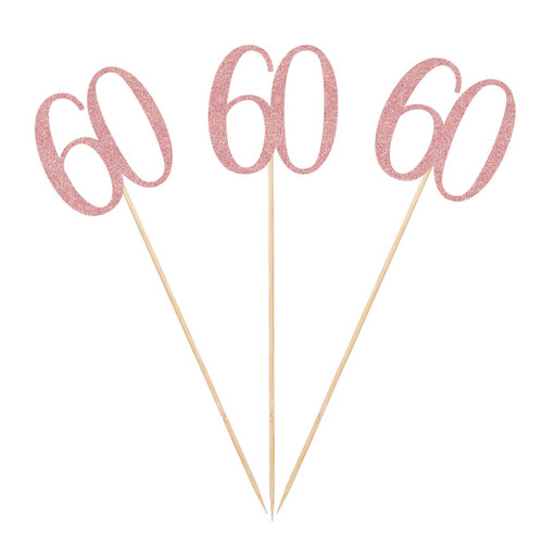 Rose Gold 60th Glitter Birthday Centerpiece Sticks, 12-Pack Number 60 Table Topper Anniversary Party Decorations