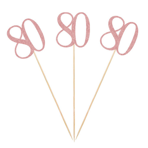 Rose Gold 80th Glitter Birthday Centerpiece Sticks, 12-Pack Number 80 Table Topper Anniversary Party Decorations