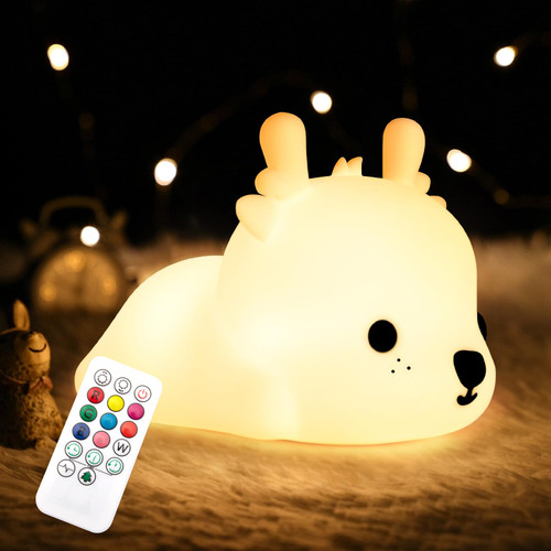 CHWARES Night Light for Kids, Deer Nursery Night Lights with Remote, 7 Color Kawaii Lamp, Room Decor, USB Rechargeable, Cute Lamp Gifts for Baby, Children, Toddlers, Teen Girls