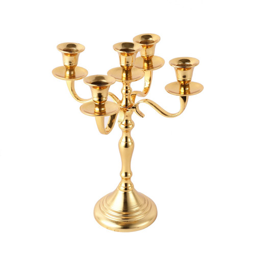VOIDROP Five Arm Gold Candelabra Candlestick Candle Holder, Gold Candle Stand for Taper Candle Holder Stand Centerpiece, 5-Arm Candle Holder