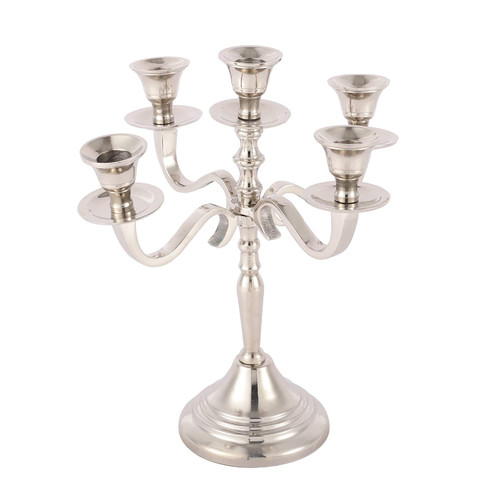 VOIDROP Five Arm Silver Candelabra Candlestick Candle Holder, Silver Candle Stand for Taper Candle Holder Stand Centerpiece, 5-Arm Candle Holder, Silver Candelabra, 5 arm Candle Holder Silver