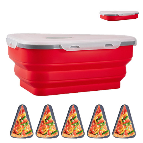 Pizza Storage Containers with Lids, Pizza Container with 5 Microwavable Serving Trays,Reusable Pizza Slice Container for Leftover,Silicone Collapsible Pizza Box,Pizza Holder Container to Save Space