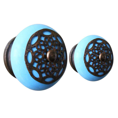 Indian Shelf 6 Pieces Pulls and Knobs Gold | Strewn Flat Drawer Pull | Cute Door Knobs Turquoise | Kitchen Cabinet Hardware Knobs Ceramic | Bathroom Drawer Knobs | Unique Dresser Knobs
