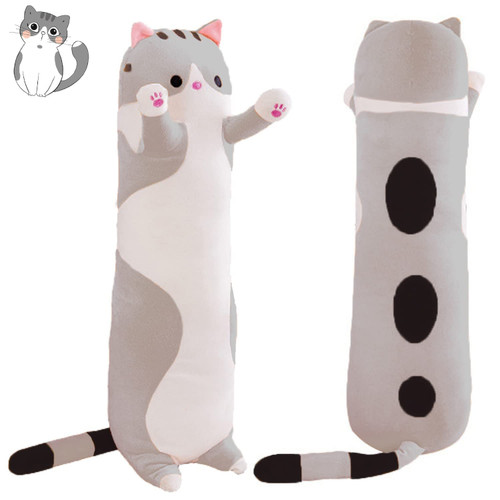FAVOSTA Soft Cute Long Cat Body Pillow, Cat Stuffed Animals Throw Pillow Cotton Kitten Sleeping Pillow Back Cushion, Stuffed Plush Doll Toy Gifts for Kids Girlfriend(Gray, 70cm/27.55Inch)