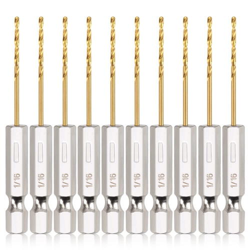COMOWARE Titanium Twist Drill Bit Set - 10 Pcs 1/16" Hex Shank High Speed Steel for Wood Plastic Aluminum Alloy, Quick Change