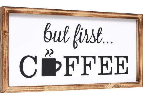 But First Coffee Sign for Coffee Bar, Farmhouse Coffee Bar Wall Decor Wood Plaque Hanging Sign for Home, Rustic Kitchen Wood Coffee Sign