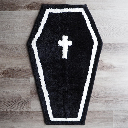 Evovee Coffin Bath Mat Black Gothic Bathroom Decor Goth Rug Funny Bath Mat Cute Halloween Shower Rugs Funky Bedroom Aesthetic Fun Preppy Cool Apartment College Bathmat
