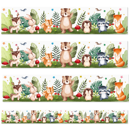 Colarr Jungle Animal Bulletin Board Borders Woodland Classroom Borders Jungle Animal Cutouts Bulletin Board Back to School Decals Summer Board Decor Colorful Border Trims for School (50 ft)