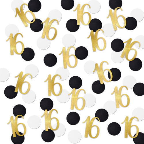 Gold Glitter 16 Confetti, 16th Birthday Number Confetti, 200pcs Anniversary Party Table Decoration Supplies