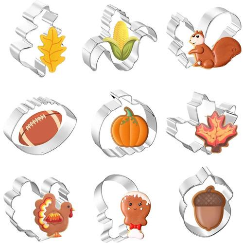 Hhdatc Fall Thanksgiving Cookie Cutters Set 9 Pieces, Pumpkin, Football,Turkey, Maple Leaf, Oak Leaf,Squirrel,Candy Corn and Acorn- Stainless Steel Hhdatc Fall Thanksgiving Cookie Cutters Set 9 Pieces, Pumpkin, Football,Turkey, Maple Leaf, Oak Leaf,Squirrel,Candy Corn and Acorn- Stainless Steel