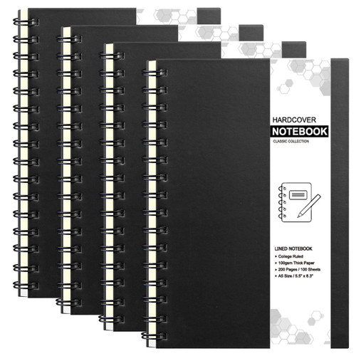 Coopay 4 Pack A5 Hardcover Spiral Notebook College Ruled Notebooks Journal Diary Planner Lined Notebook with Removable dividers for School Office Business Supplies, 8.3 x 5.5 inch (Black)