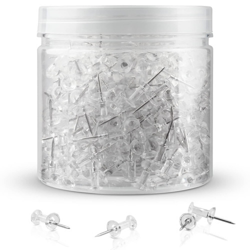 400Pcs Push Pins, Clear Thumb Tacks for Bulletin Board, Stick Pins Thumb Tacks for Cork Board Wall Hangings, Office Push Pins Steel Point and Clear Plastic Head