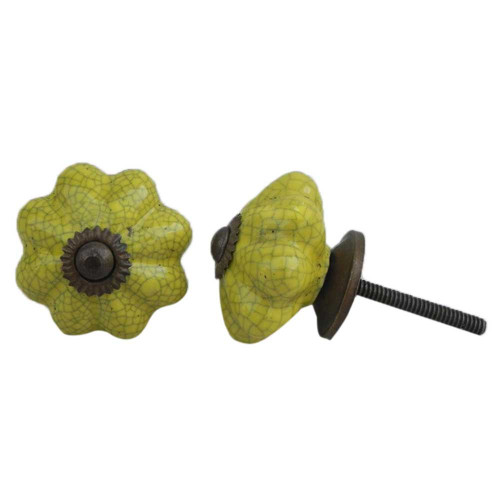 Indian Shelf 12 Pieces Cabinet Knobs | Crackle Farmhouse Drawer Knobs | Knobs for Dresser Yellow | Kitchen Knobs and Pulls Ceramic | Farmhouse Cabinet Pulls | Western Door Knobs