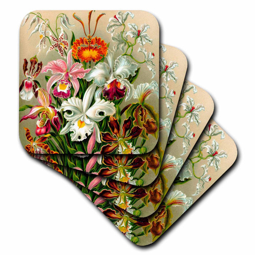 3dRose Orchid Flowers Vintage Floral Art Pink and White Orchids Flower... - Coasters (cst-365421-1)